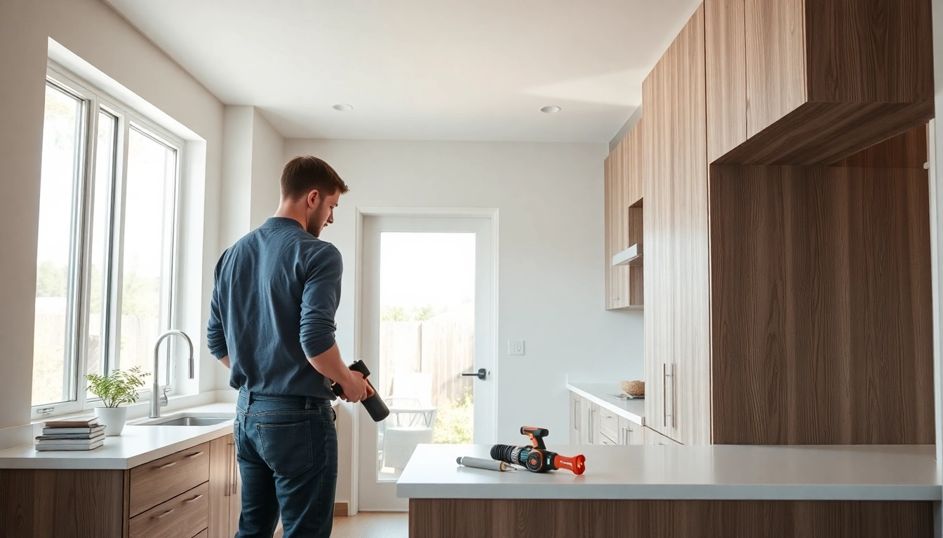 Remodeling project showcasing a skilled contractor transforming a kitchen with modern cabinetry and design details.
