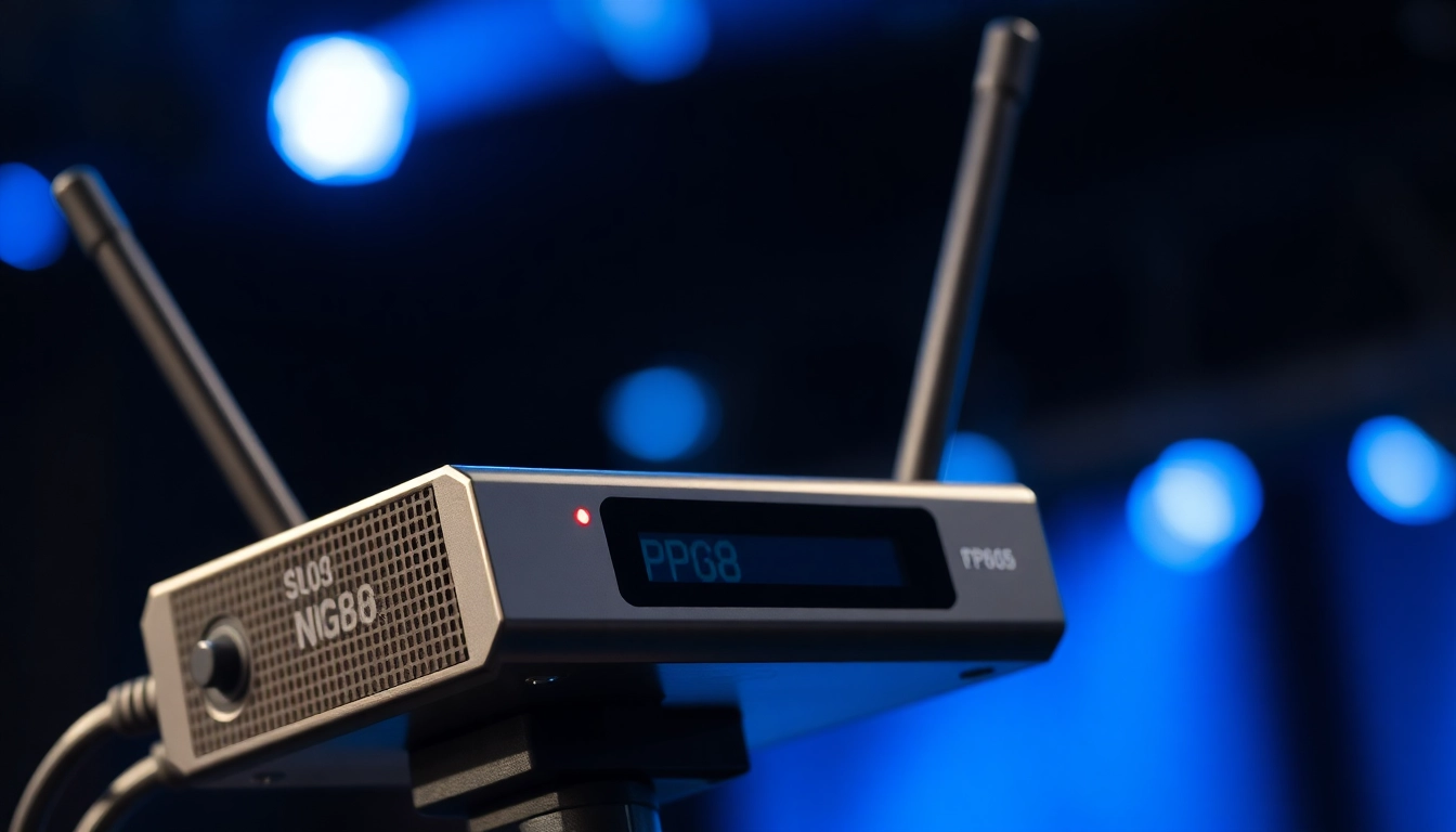 PG88 wireless microphone receiver with LED signal indicators on stage, showcasing professional audio gear for live performance setups.